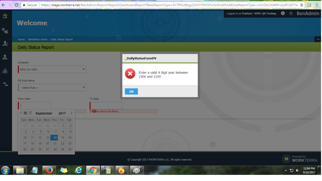 [WT11095] Functional Global Daily status report We are not able